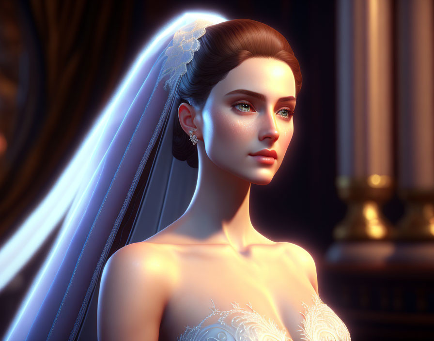 Detailed digital artwork featuring a serene bride with a veil