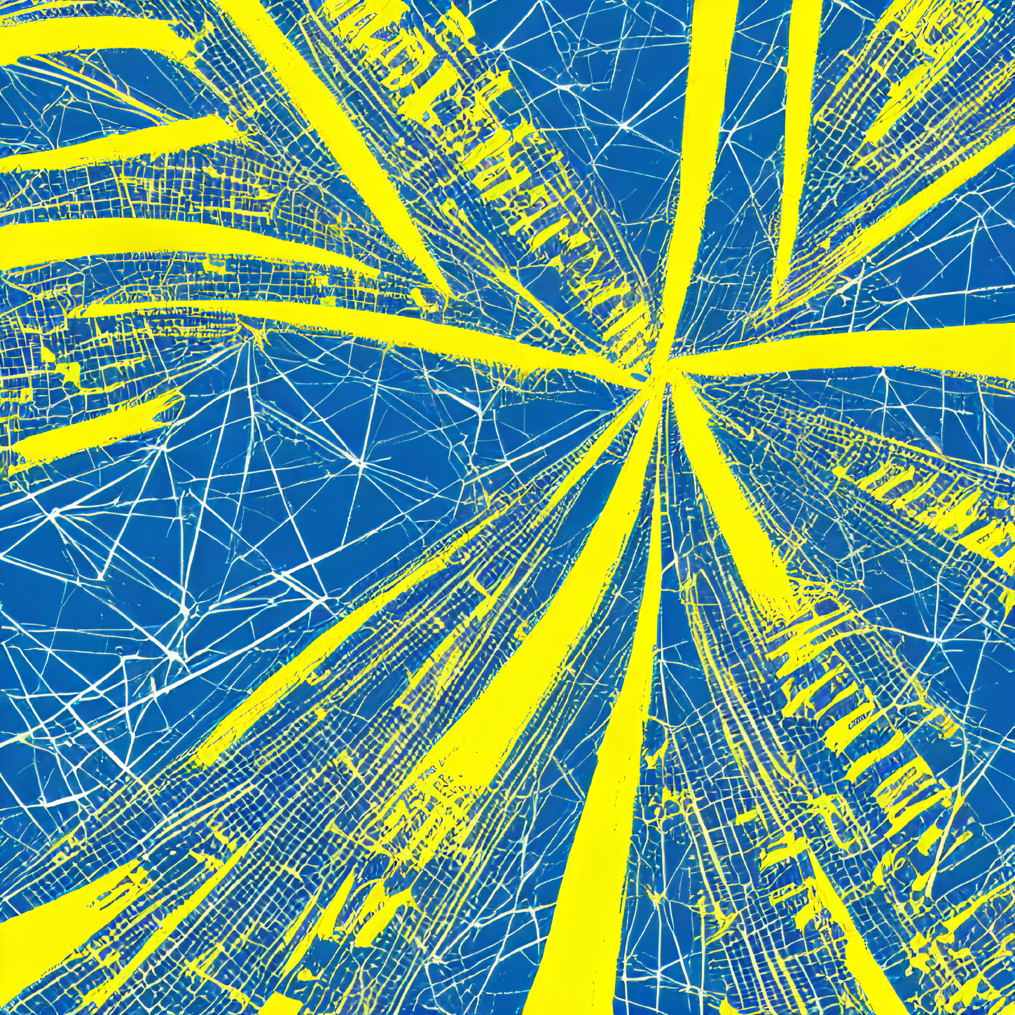 Yellow and White Geometric Lines on Blue Background: Abstract City Map Design