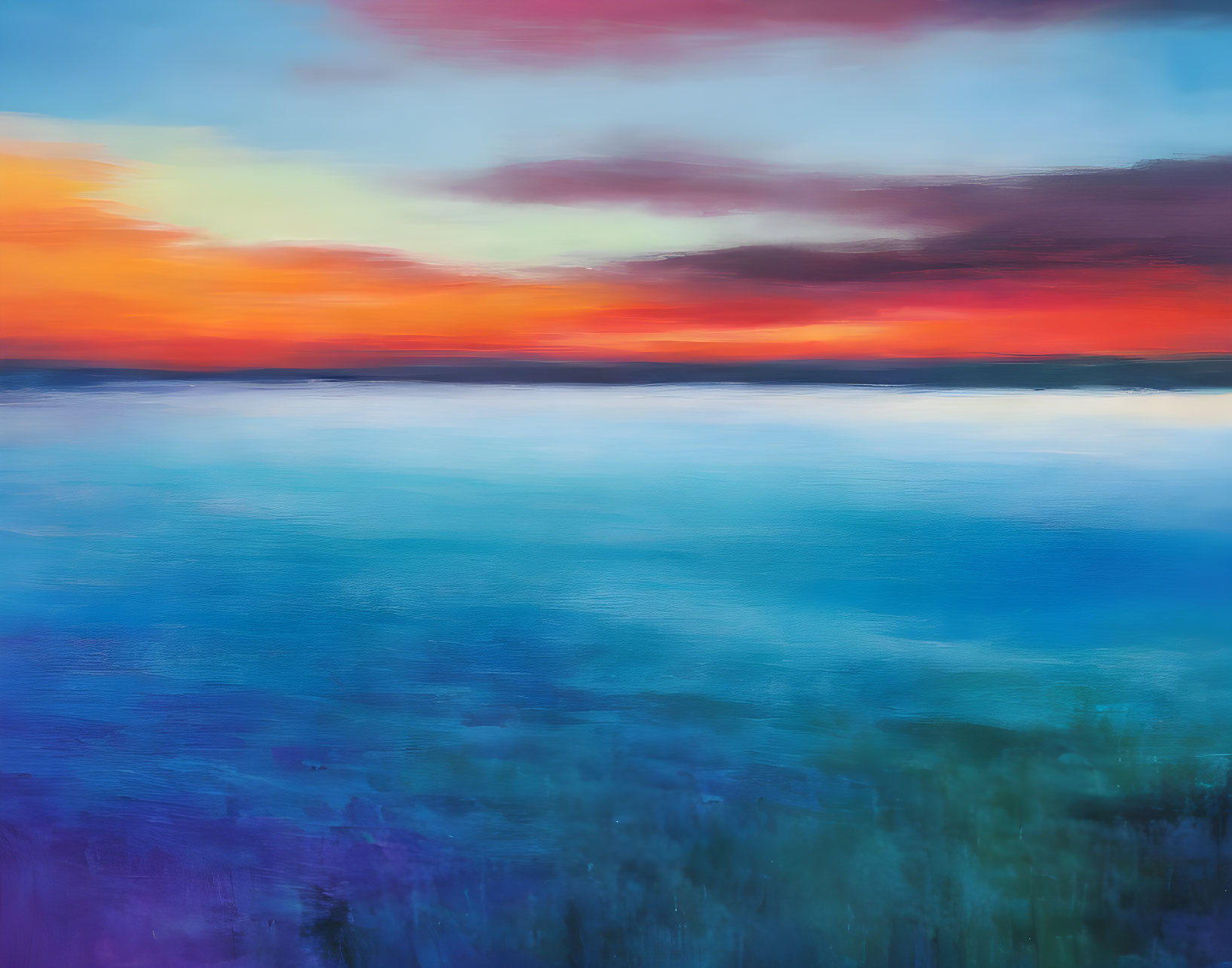 Colorful Abstract Painting: Gradient Sunset in Reds, Oranges, Blues, and Purple