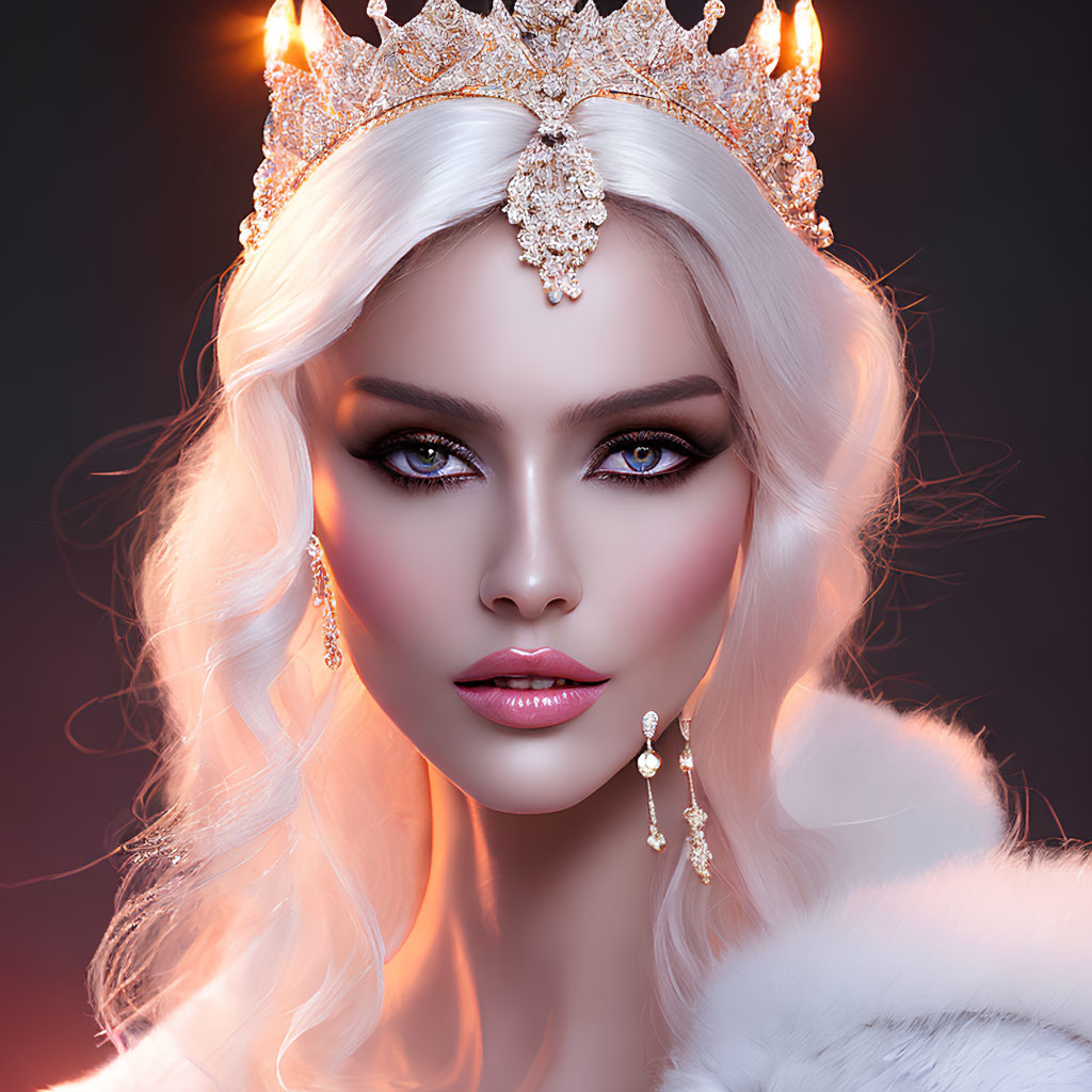 Portrait of Woman with Blue Eyes, Golden Crown, and Blonde Hair