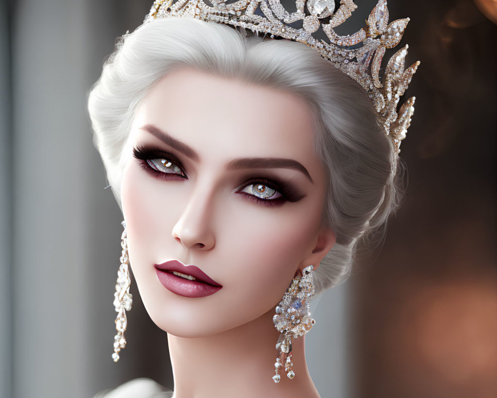 3D Rendered Image of Woman with Platinum Blonde Hair and Sparkling Tiara