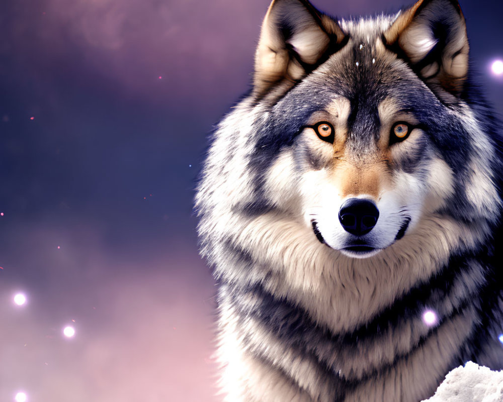 Majestic wolf under mystical purple sky