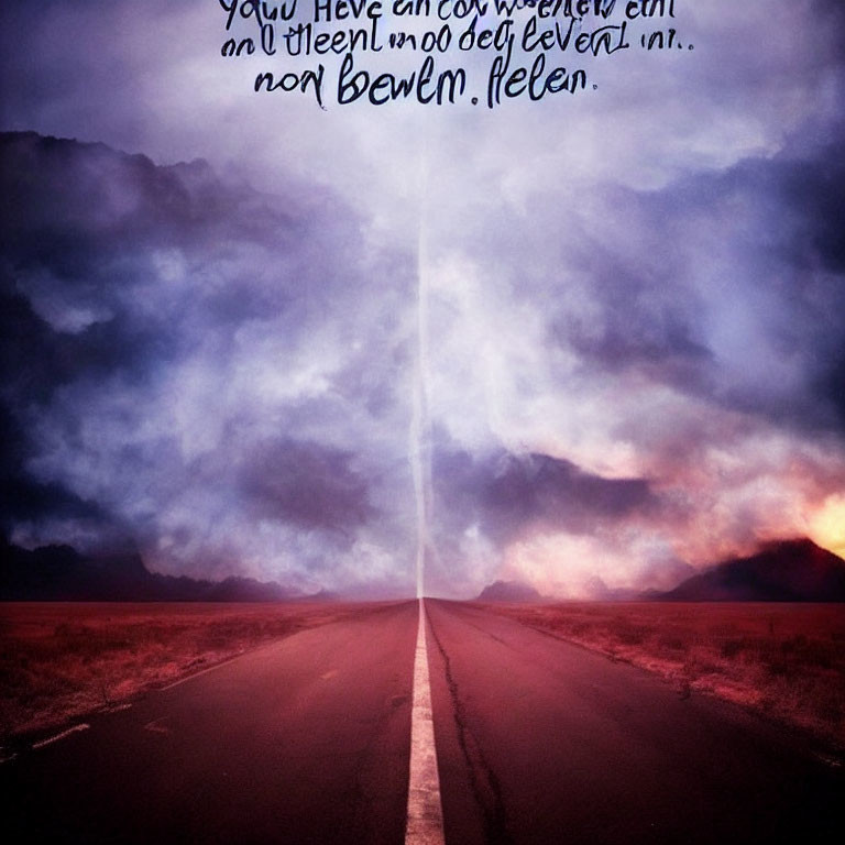 Symmetrical landscape images under dark clouds with inspirational quote