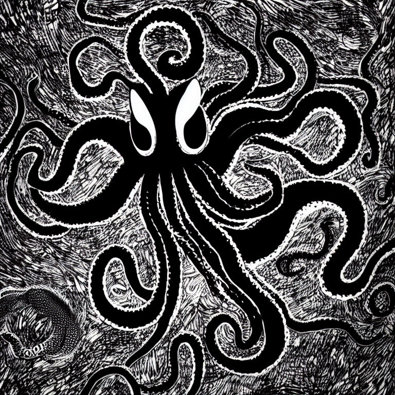 Monochrome octopus illustration on textured backdrop