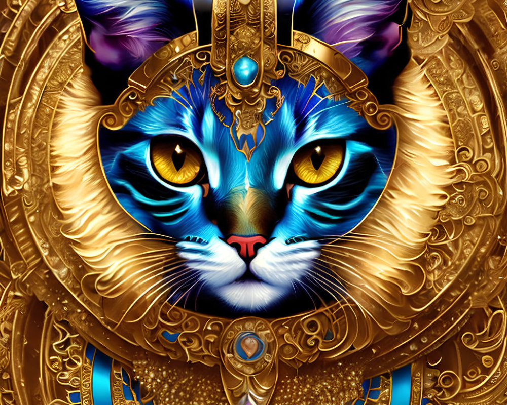 Colorful Stylized Cat Face with Egyptian Motifs