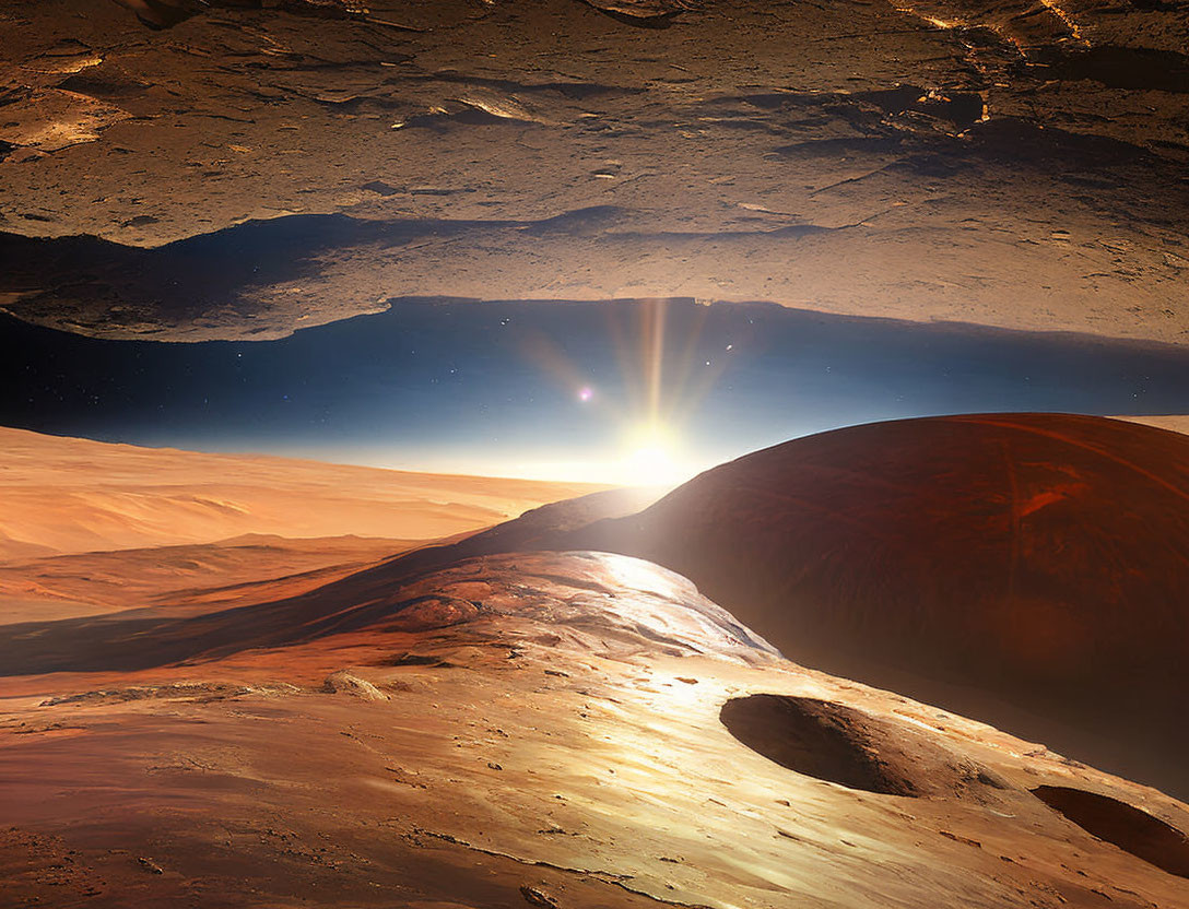 Stunning sunrise over Martian-like rocky landscape