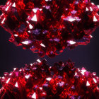 Symmetrical abstract design with red glowing crystals on dark background