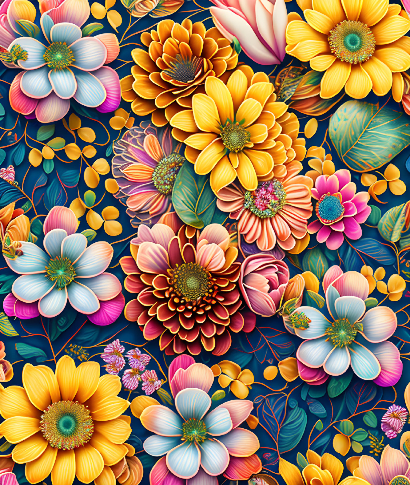 Colorful Floral Pattern on Dark Background