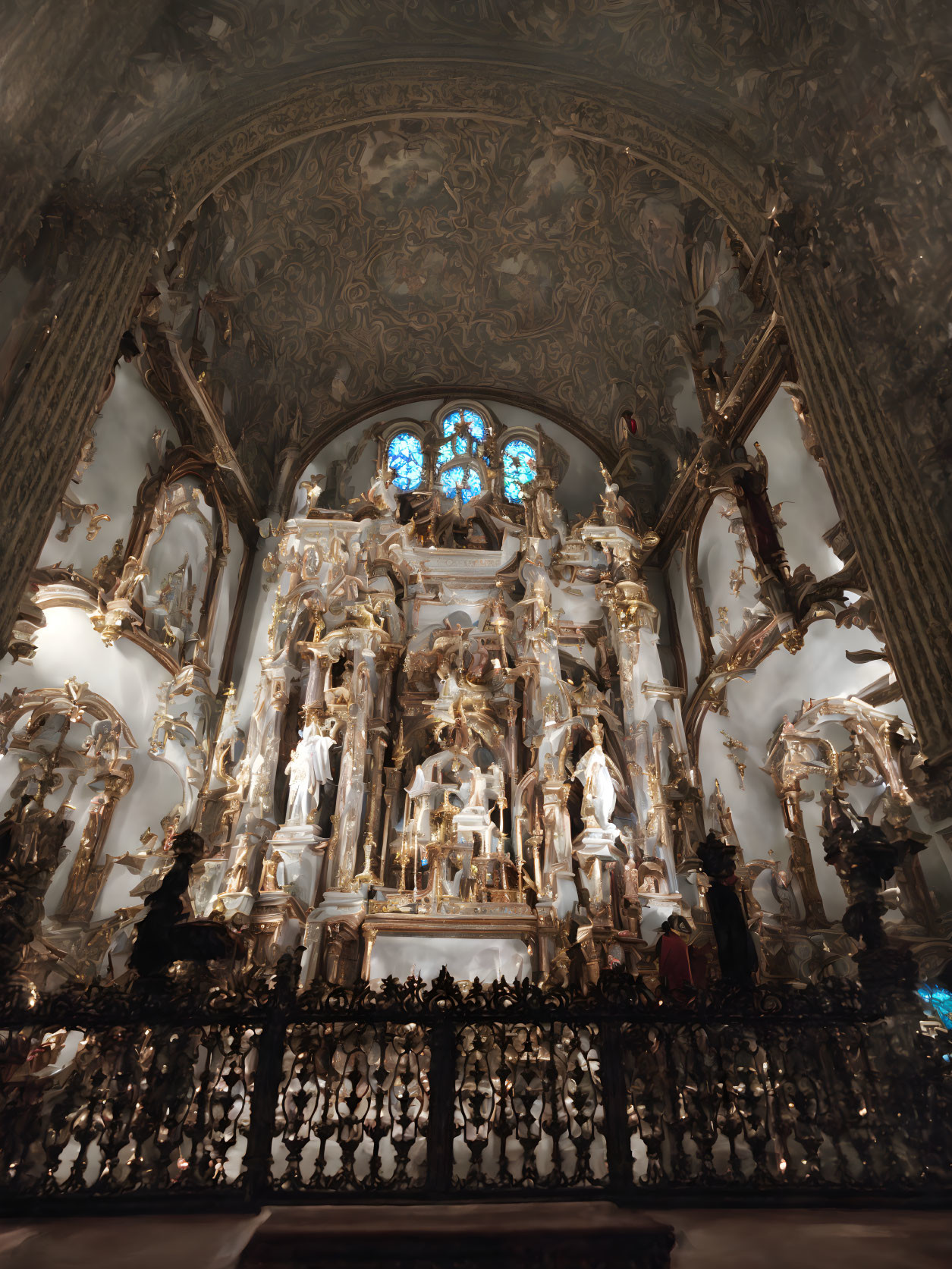 Elaborate Baroque Altar with Gold Detailing in Cathedral Apse