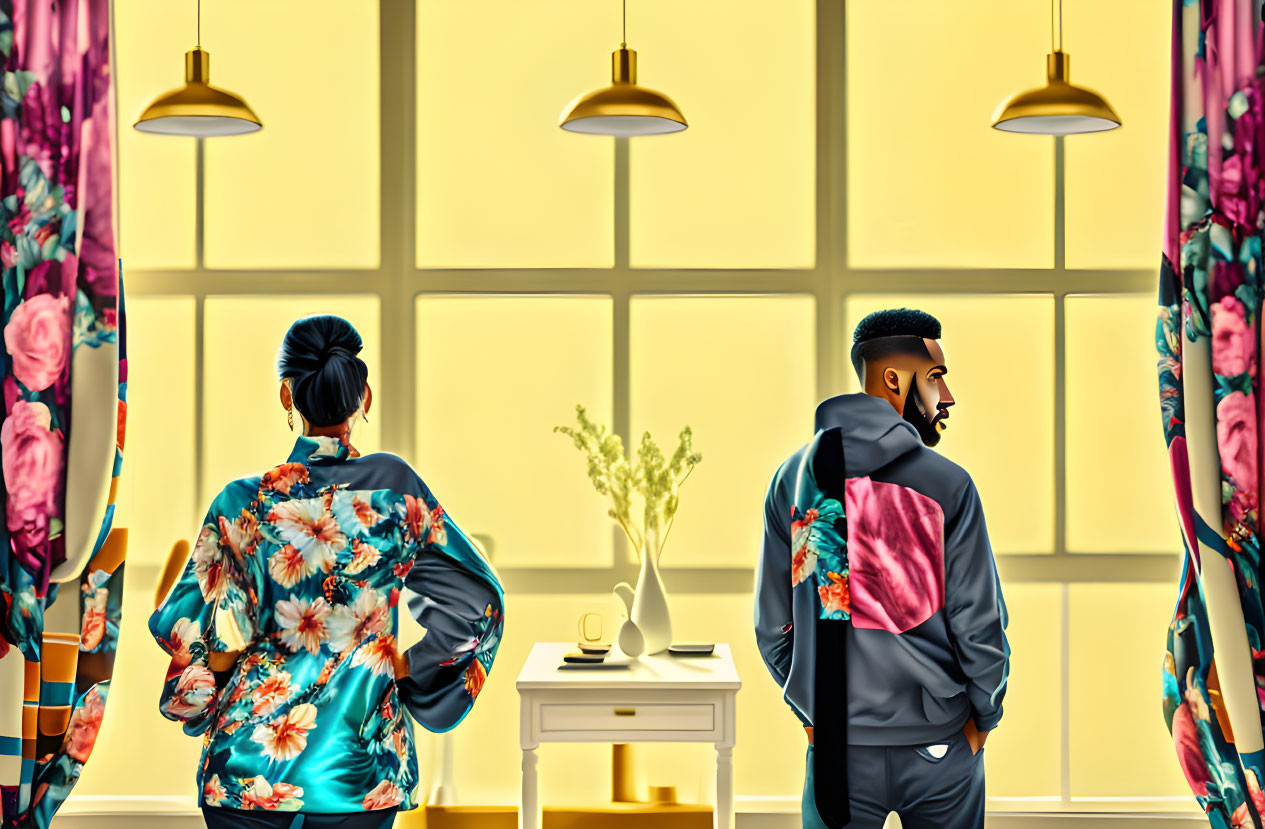 Floral Patterned Jackets in Room with Yellow Walls