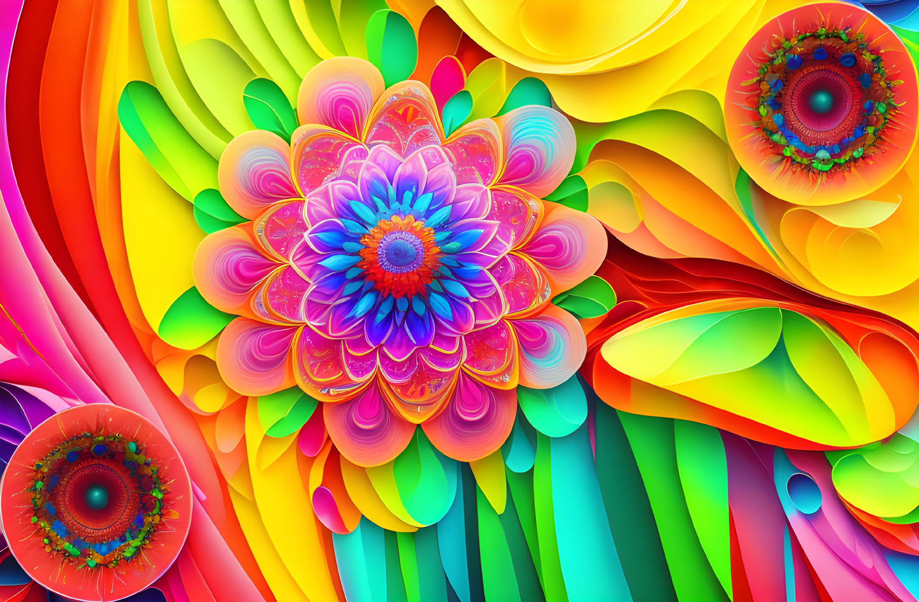 Colorful 3D floral patterns in vibrant digital art