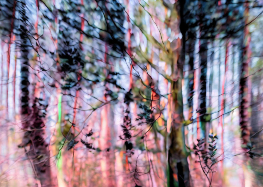 Abstract Forest Landscape in Vibrant Pink and Blue Hues