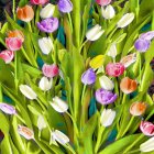 Colorful Blooming Tulips Painting on Textured Dark Background