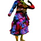 Colorful Woman Dancing in Rainbow Dress and Green Heels