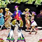 Colorful Impressionistic Painting of Dancing Individuals in Garden