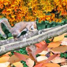 Squirrel on branch in vibrant autumn foliage