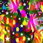 Colorful Abstract Art with Floral, Butterfly, and Star Motifs