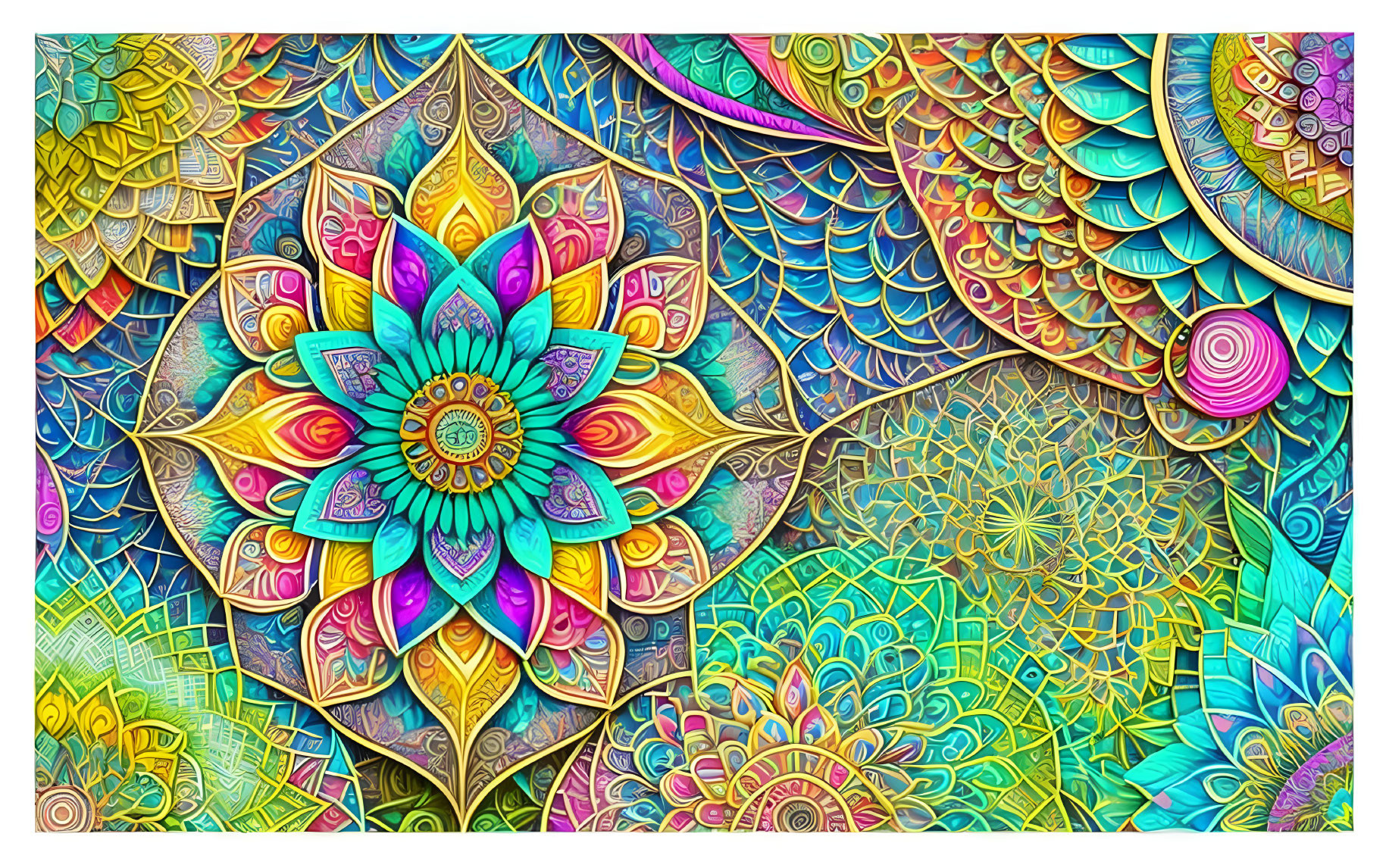 Colorful Mandala Artwork with Floral and Geometric Patterns