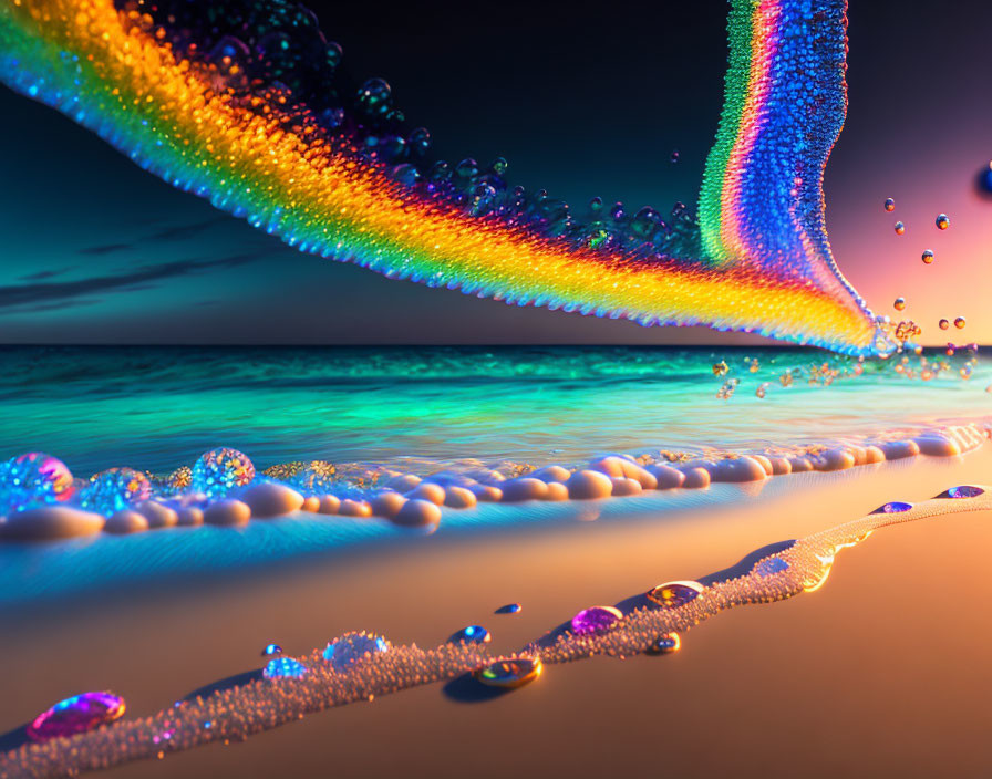 Colorful Glittering Beads Over Beach Sunset Scene