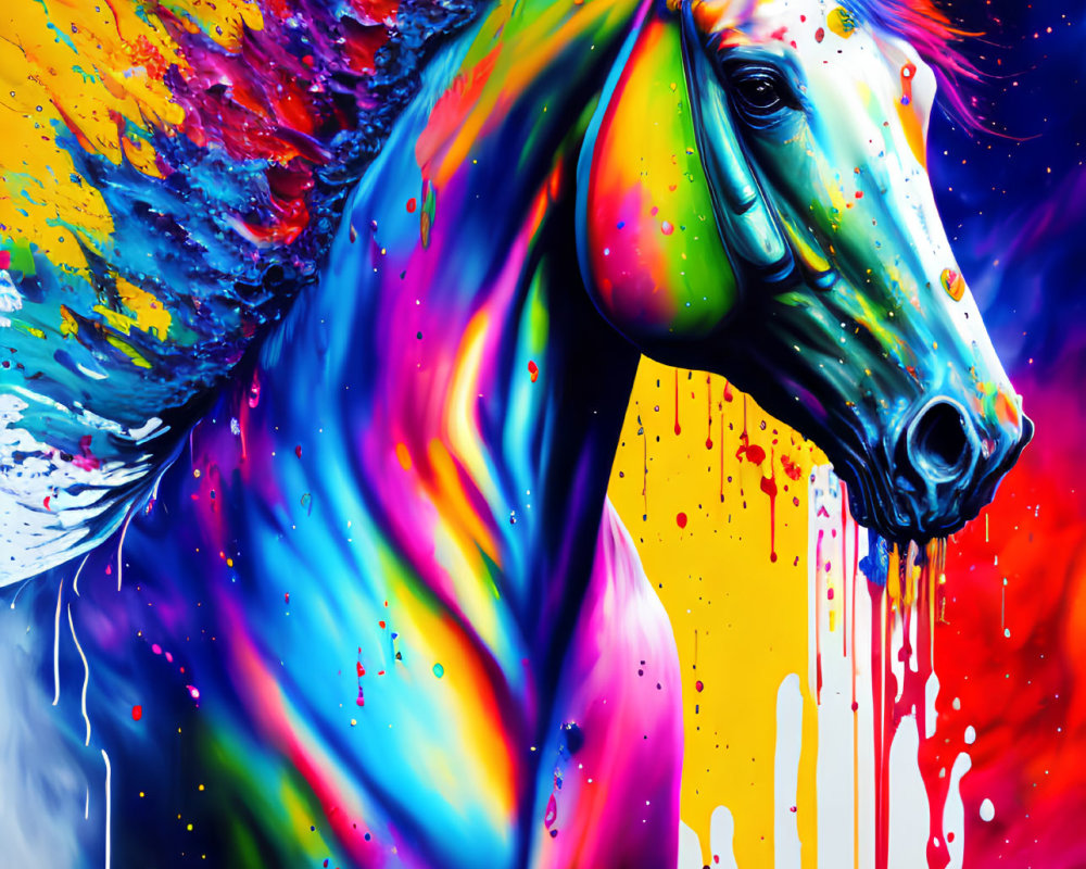 Colorful Horse Painting with Abstract Background in Bright Colors