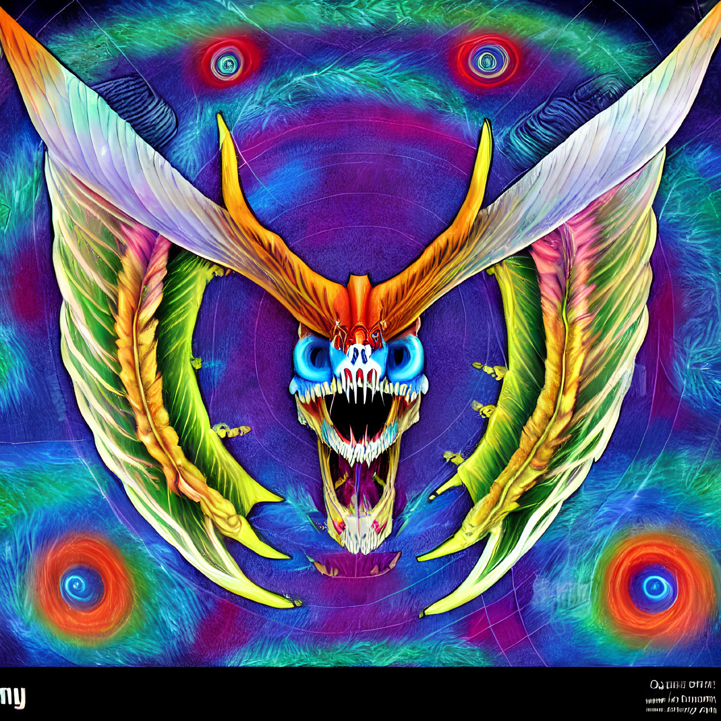 Colorful Dragon Head Artwork with Psychedelic Background