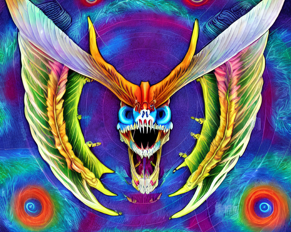 Colorful Dragon Head Artwork with Psychedelic Background