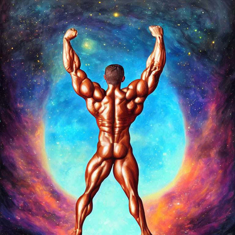 Muscular Figure Poses Triumphantly in Cosmic Setting