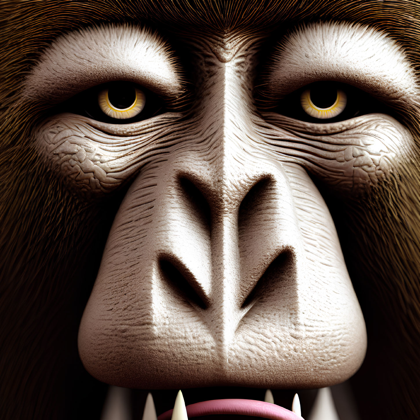 Detailed 3D Render of Gorilla's Face with Yellow Eyes