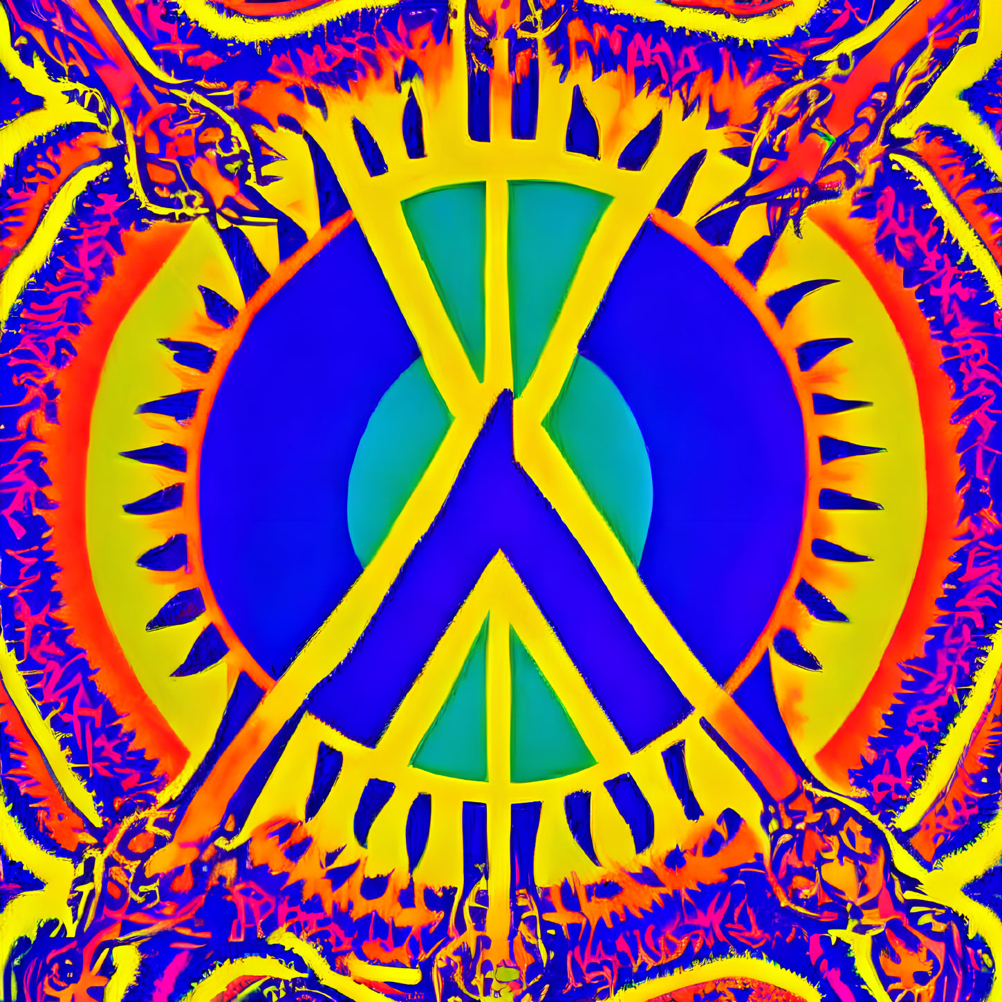 Colorful Abstract Peace Symbol Surrounded by Fractal Designs