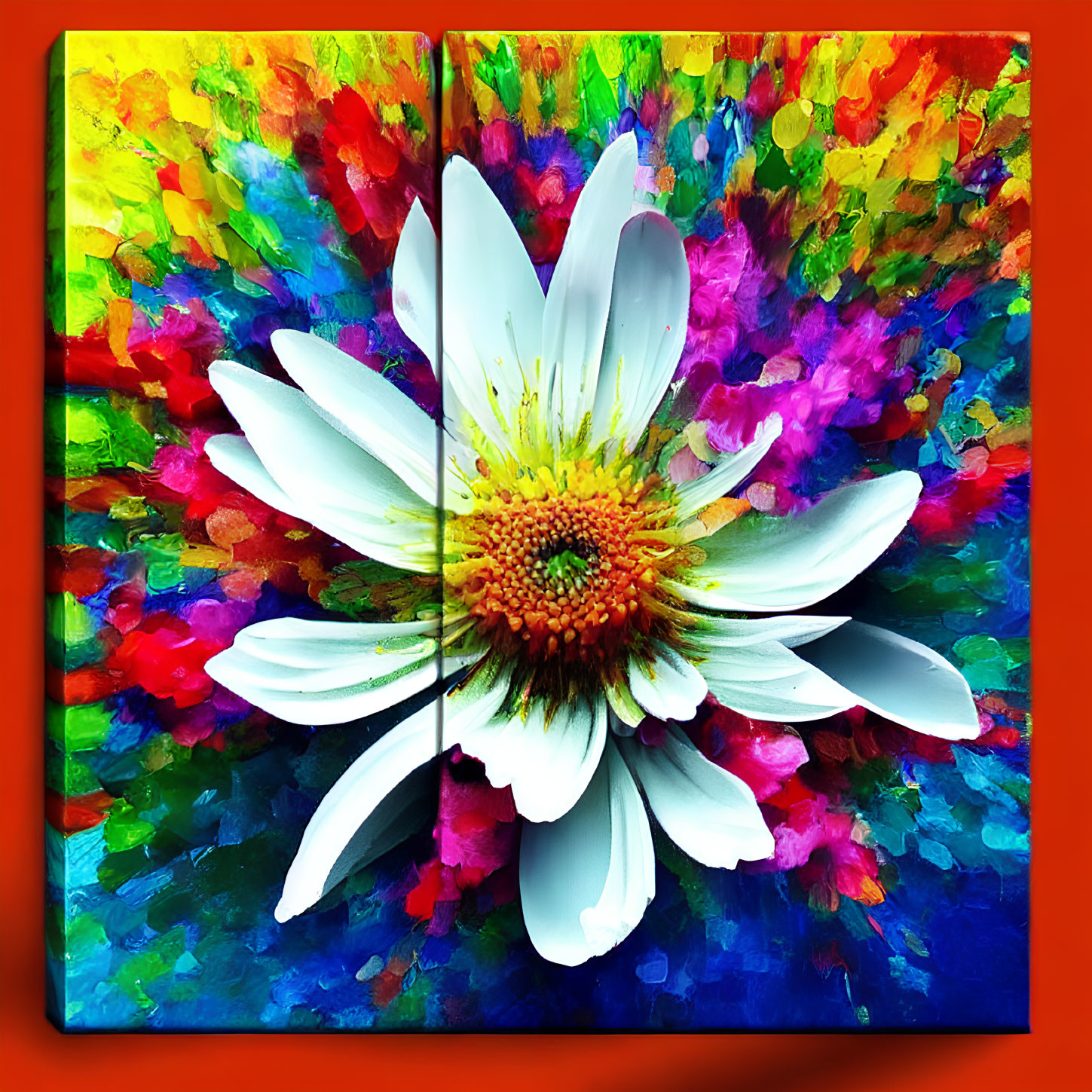 Colorful Painting of White Daisy on Mosaic Background