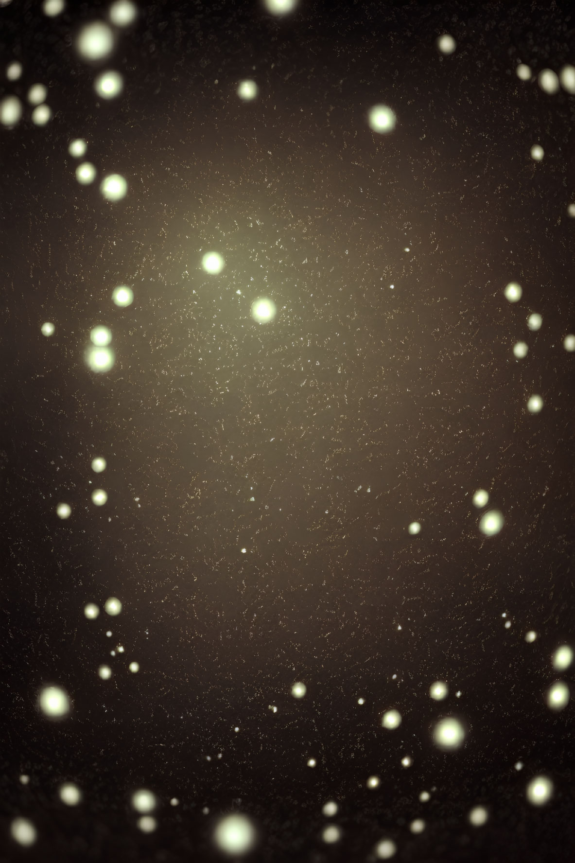 Glowing star-like particles on textured dark brown background