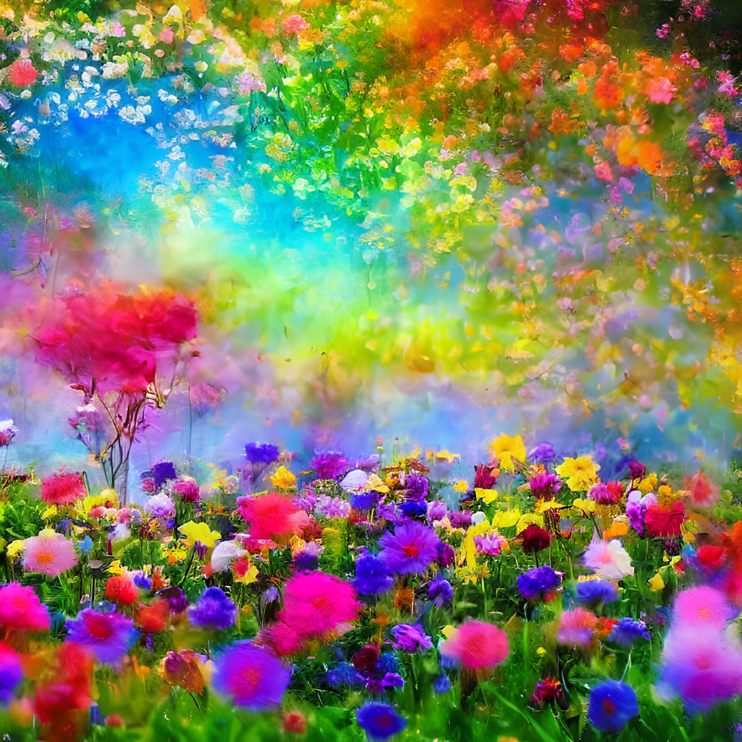 Colorful Blooming Flower Garden in Bright Light