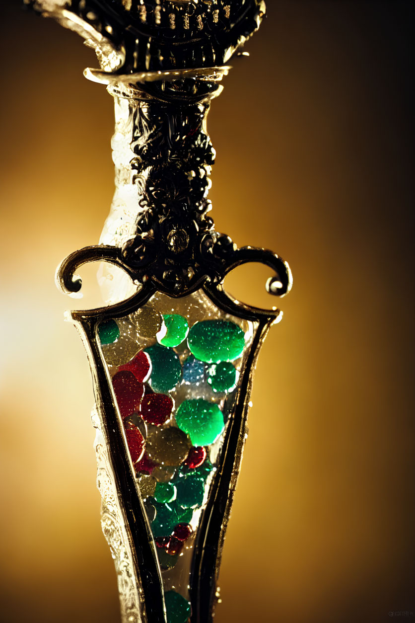 Detailed Close-Up of Ornate Lantern with Intricate Metalwork and Warm Glow