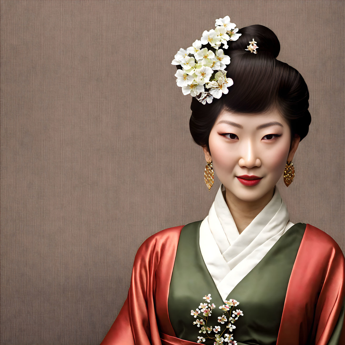 Digital artwork: Woman in Korean hanbok with floral hairpiece