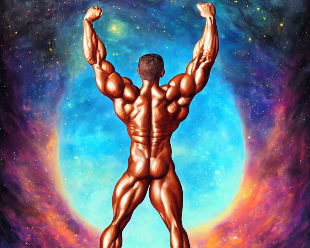 Muscular Figure Poses Triumphantly in Cosmic Setting