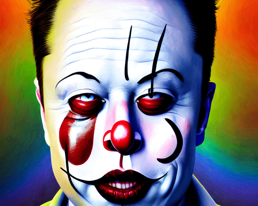 Vibrant portrait of a man in clown makeup on colorful background