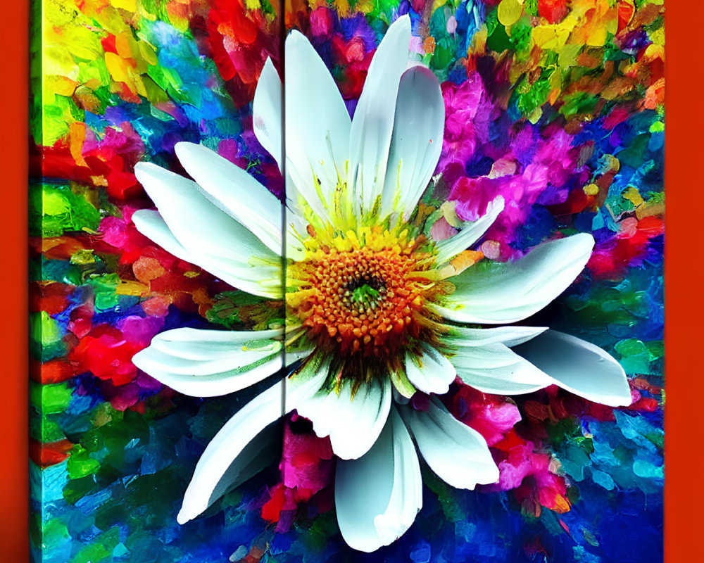 Colorful Painting of White Daisy on Mosaic Background