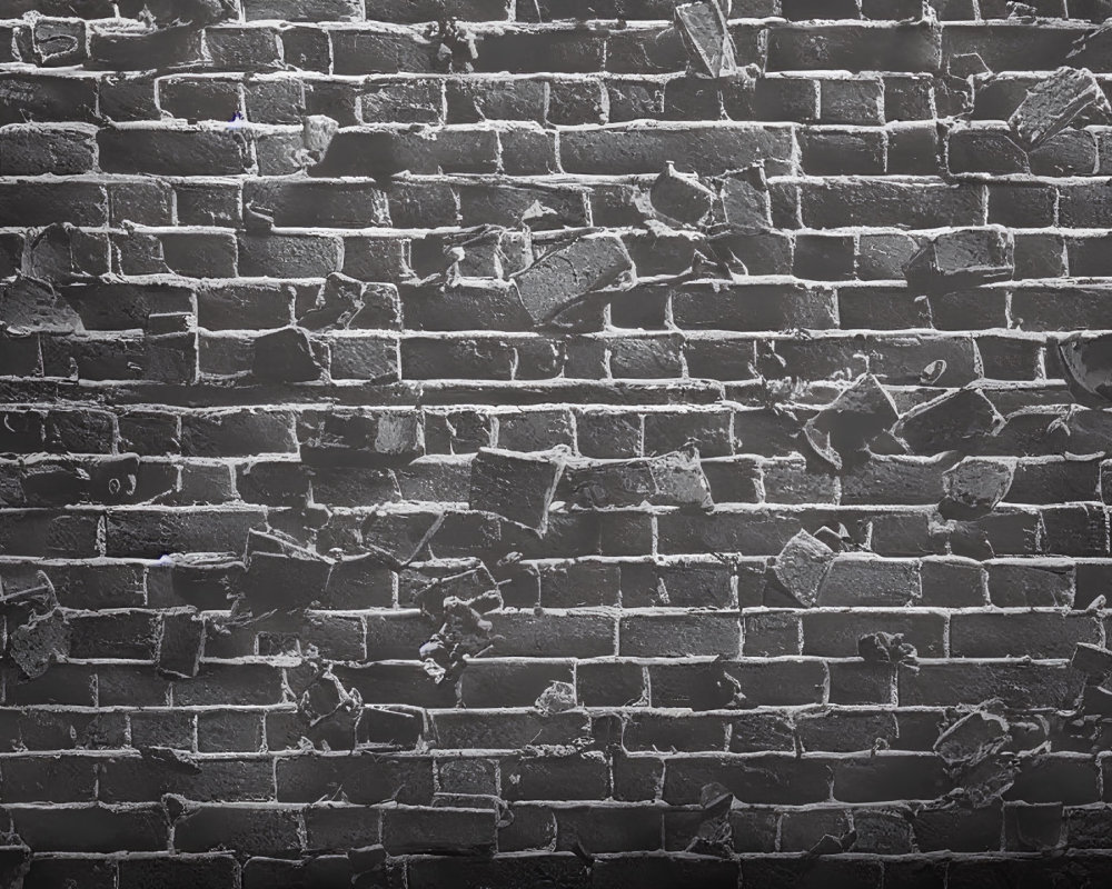 Textured black brick wall with varying shades and signs of wear