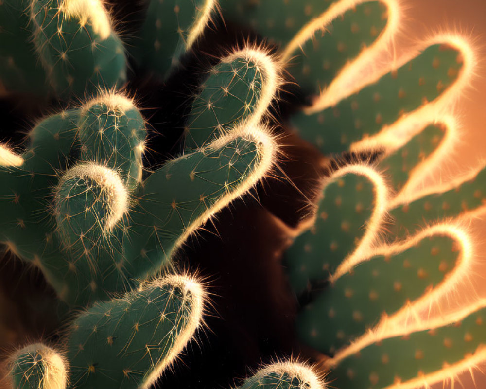 Detailed Close-Up of Glowing Cactus with Spiky Arms