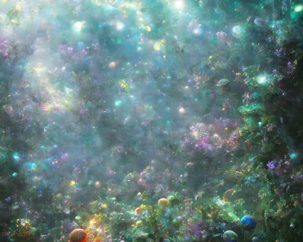 Colorful nebulous clusters and speckled stars in a cosmic garden