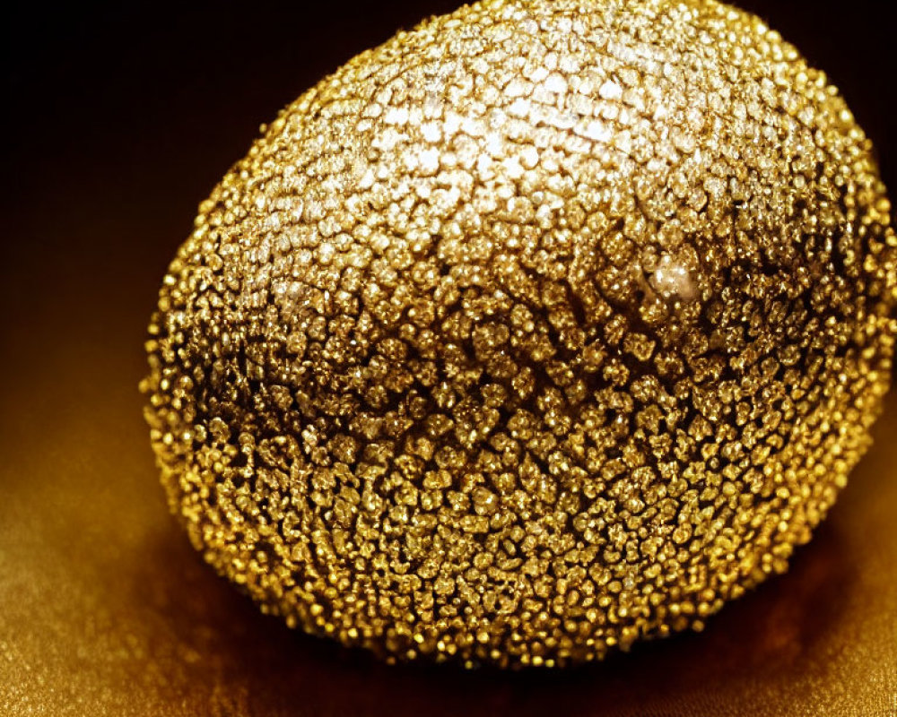 Shimmering golden egg on textured dark background