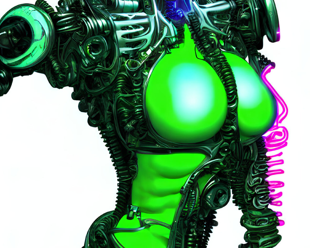 Detailed futuristic humanoid robot illustration with neon accents