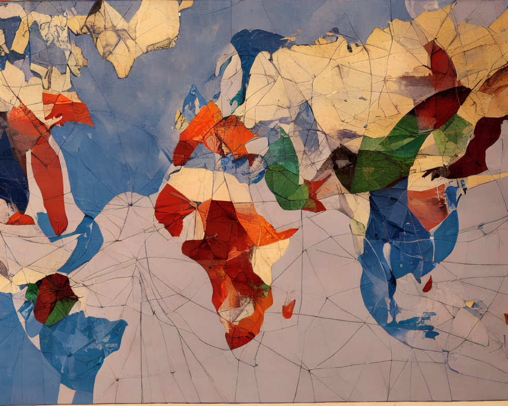 Colorful Abstract World Map with White Lines and Shapes for Countries