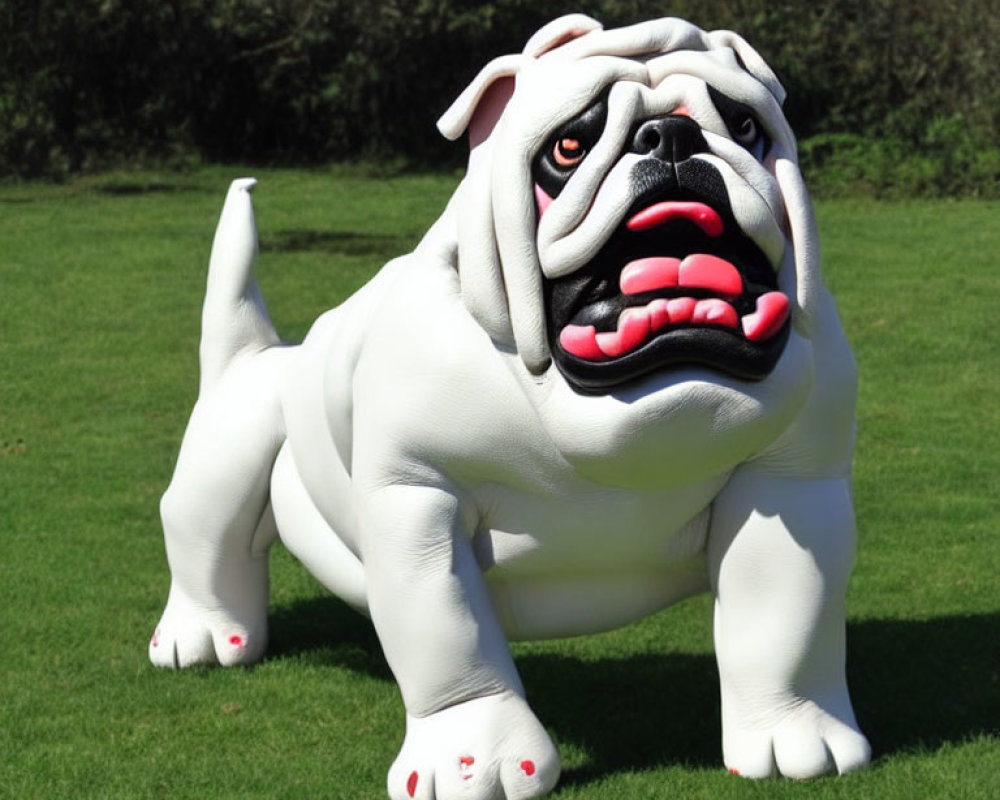 Large White Inflatable Bulldog with Fierce Expression and Underbite