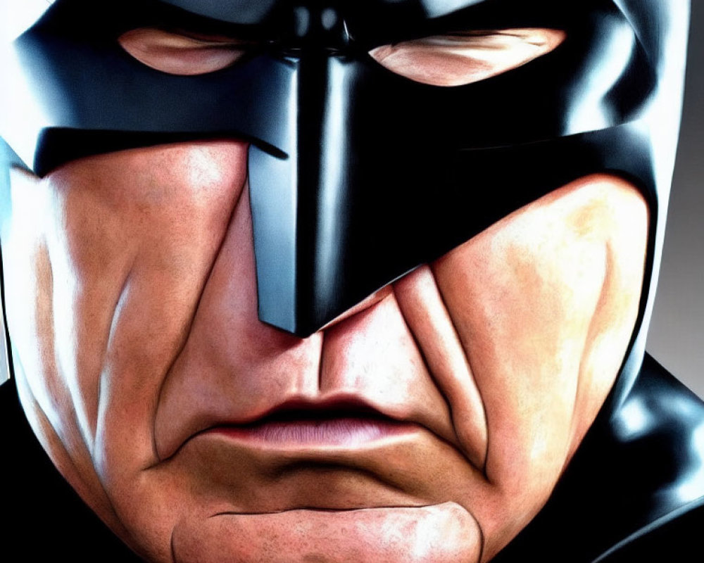 Intense Batman with furrowed brow in iconic black cowl