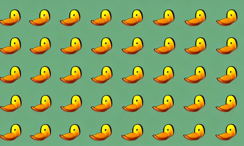 Grid pattern of identical rubber duck emojis on teal background.