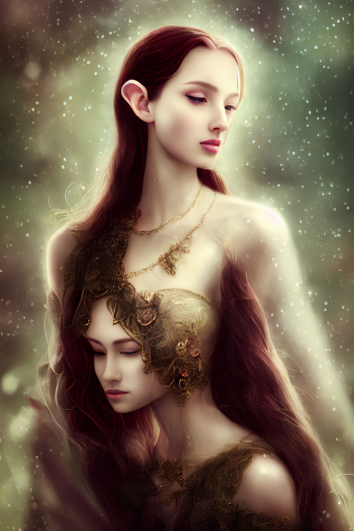 Ethereal beings with elongated ears in fantasy illustration