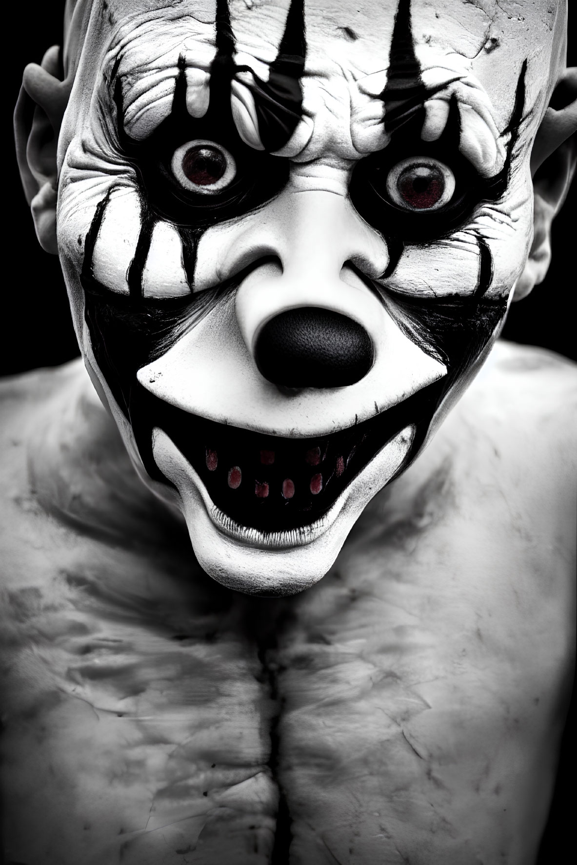 Detailed Scary Clown Mask with Sharp Teeth and Red Eyes