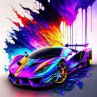 Multicolored Abstract Art Backdrop with Sports Car and Neon Accents