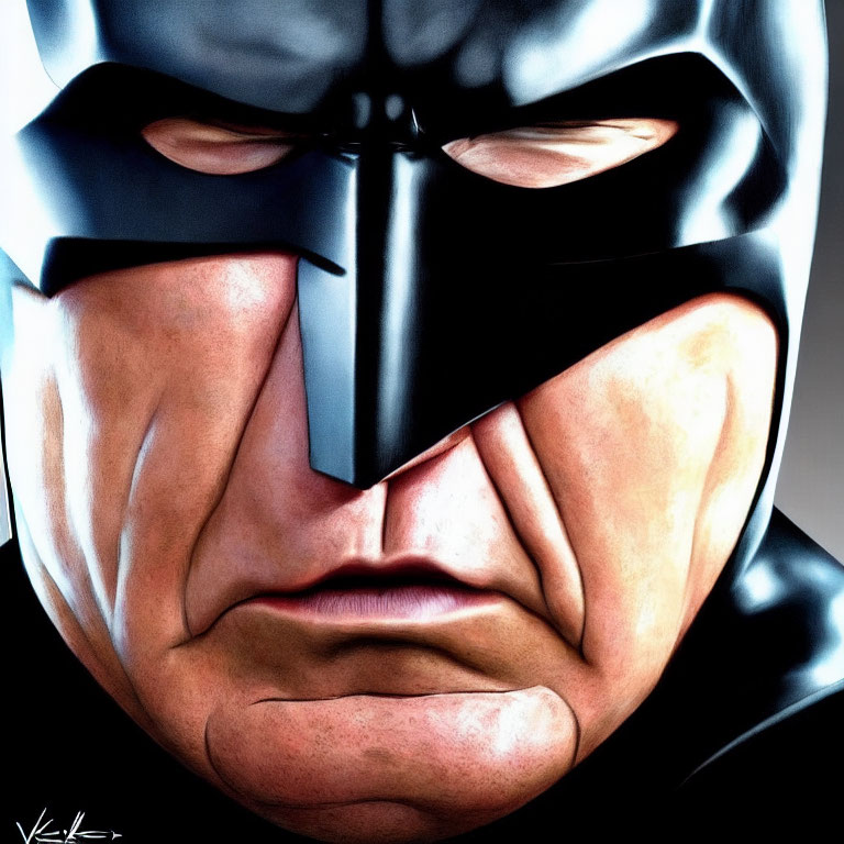 Intense Batman with furrowed brow in iconic black cowl